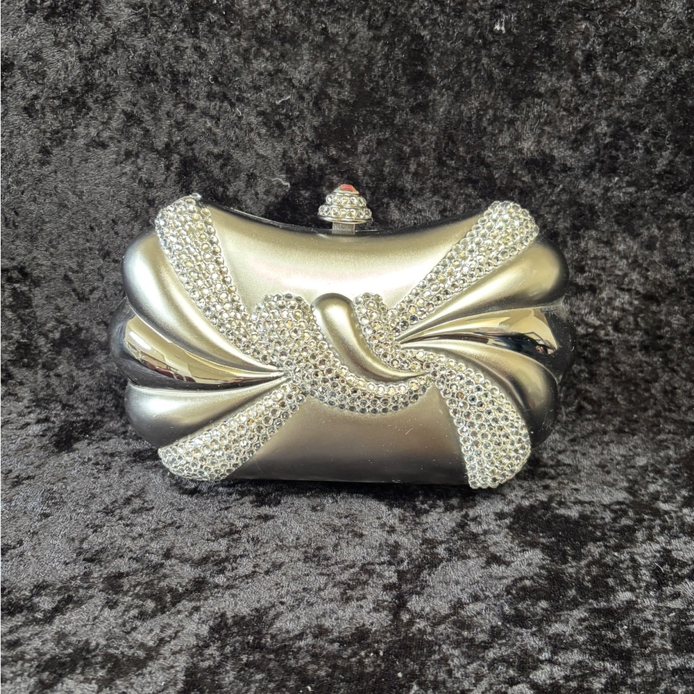 Elegant Daniella Silver Clutch with Crystal Accents